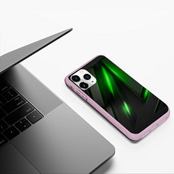 Чехол iPhone 11 Pro матовый Черные пластины с зеленым свечением, цвет: 3D-розовый — фото 2