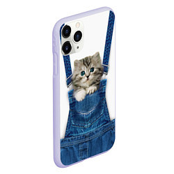 Чехол iPhone 11 Pro матовый Котенок в кармане комбинезона, цвет: 3D-светло-сиреневый — фото 2