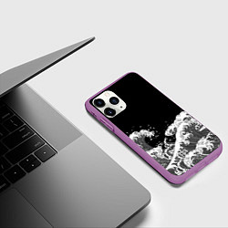 Чехол iPhone 11 Pro матовый Японские волны на темном фоне, цвет: 3D-фиолетовый — фото 2