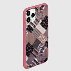 Чехол iPhone 11 Pro матовый Коричневый узор в стиле фолк-пэчворк, цвет: 3D-малиновый — фото 2