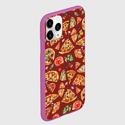 Чехол iPhone 11 Pro матовый Кусочки пиццы ассорти - акварельный паттерн, цвет: 3D-фиолетовый — фото 2