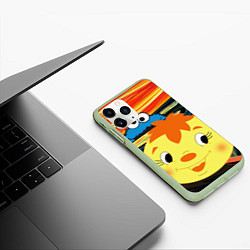 Чехол iPhone 11 Pro матовый Коржик куки монстр и колобок пародия на крик Мунка, цвет: 3D-салатовый — фото 2