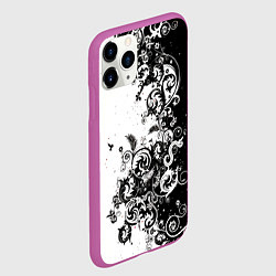 Чехол iPhone 11 Pro матовый Черно-белая птица среди узорчатых цветов, цвет: 3D-фиолетовый — фото 2