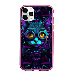 Чехол iPhone 11 Pro матовый Cat - cyberpunk style, цвет: 3D-малиновый