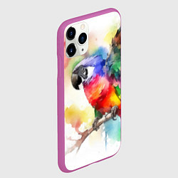 Чехол iPhone 11 Pro матовый Разноцветный акварельный попугай, цвет: 3D-фиолетовый — фото 2