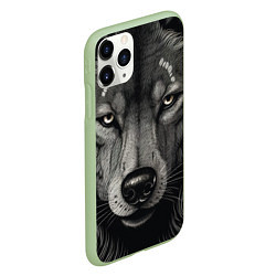 Чехол iPhone 11 Pro матовый Волк в стиле тату, цвет: 3D-салатовый — фото 2