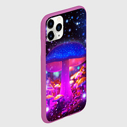Чехол iPhone 11 Pro матовый Звезды и неоновые светящиеся грибы, цвет: 3D-фиолетовый — фото 2