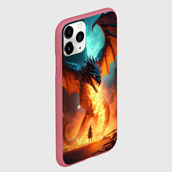 Чехол iPhone 11 Pro матовый Огненный дракон и рыцарь, цвет: 3D-малиновый — фото 2