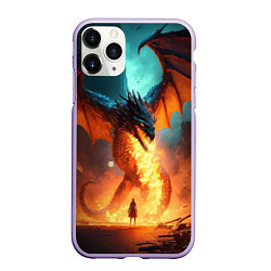 Чехол iPhone 11 Pro матовый Огненный дракон и рыцарь, цвет: 3D-светло-сиреневый