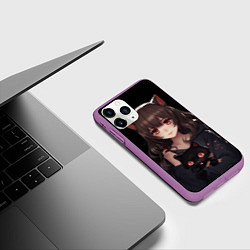 Чехол iPhone 11 Pro матовый Девушка с черной кошкой, цвет: 3D-фиолетовый — фото 2