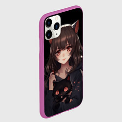 Чехол iPhone 11 Pro матовый Девушка с черной кошкой, цвет: 3D-фиолетовый — фото 2