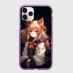 Чехол iPhone 11 Pro матовый Аниме девушка лисичка, цвет: 3D-фиолетовый