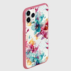 Чехол iPhone 11 Pro матовый Орхидеи акварельные брызги - паттерн, цвет: 3D-малиновый — фото 2