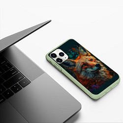 Чехол iPhone 11 Pro матовый Лис в цветах, цвет: 3D-салатовый — фото 2