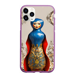 Чехол iPhone 11 Pro матовый Матрёшка фарфор, цвет: 3D-фиолетовый