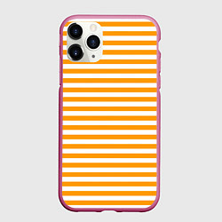 Чехол iPhone 11 Pro матовый Тельняшка оранжевая МЧС, цвет: 3D-малиновый