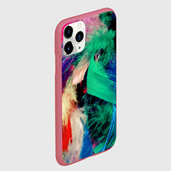 Чехол iPhone 11 Pro матовый Неоновые перья павлина, цвет: 3D-малиновый — фото 2
