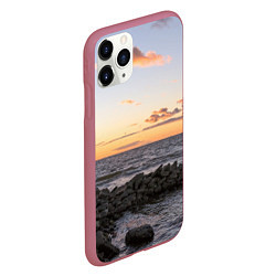 Чехол iPhone 11 Pro матовый Закат солнца на Финском заливе, цвет: 3D-малиновый — фото 2