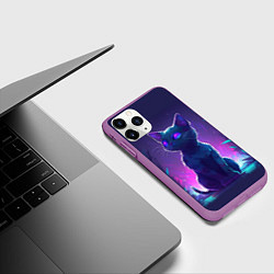 Чехол iPhone 11 Pro матовый Неоновая кошечка, цвет: 3D-фиолетовый — фото 2