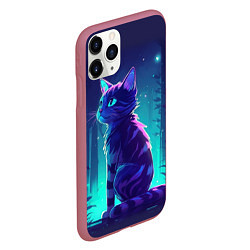 Чехол iPhone 11 Pro матовый Неоновый котенок, цвет: 3D-малиновый — фото 2