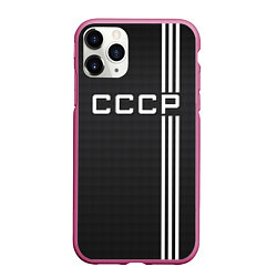 Чехол iPhone 11 Pro матовый СССР карбон, цвет: 3D-малиновый