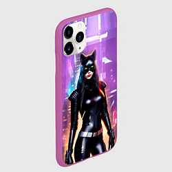 Чехол iPhone 11 Pro матовый Девушка-кошка - киберпанк, цвет: 3D-фиолетовый — фото 2