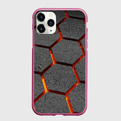 Чехол iPhone 11 Pro матовый Металлические плиты и лава, цвет: 3D-малиновый