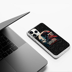 Чехол iPhone 11 Pro матовый Самурай на фоне узоров, цвет: 3D-белый — фото 2