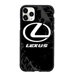 Чехол iPhone 11 Pro матовый Lexus speed на темном фоне со следами шин, цвет: 3D-черный
