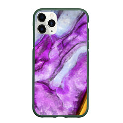 Чехол iPhone 11 Pro матовый Рисунок текстуры белого и фиолетового мрамора, цвет: 3D-темно-зеленый