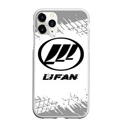 Чехол iPhone 11 Pro матовый Lifan speed на светлом фоне со следами шин, цвет: 3D-белый