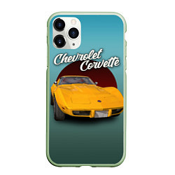 Чехол iPhone 11 Pro матовый Американский спорткар Chevrolet Corvette Stingray, цвет: 3D-салатовый