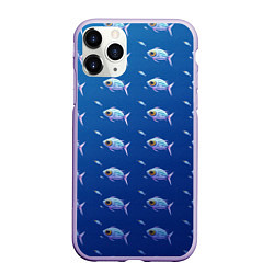 Чехол iPhone 11 Pro матовый Subnautica паттерн с рыбками, цвет: 3D-светло-сиреневый