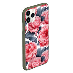 Чехол iPhone 11 Pro матовый Цветы и бутоны розы - паттерн, цвет: 3D-темно-зеленый — фото 2