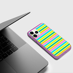 Чехол iPhone 11 Pro матовый Желто-зеленый полосатый узор, цвет: 3D-фиолетовый — фото 2