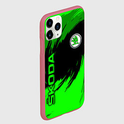 Чехол iPhone 11 Pro матовый Шкода - зеленые штрихи, цвет: 3D-малиновый — фото 2