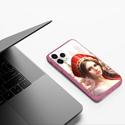 Чехол iPhone 11 Pro матовый Девушка в кокошнике с косой - кремль, цвет: 3D-малиновый — фото 2