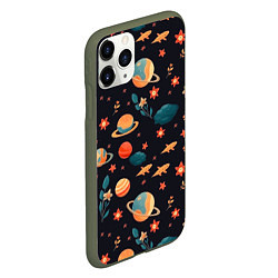 Чехол iPhone 11 Pro матовый Космос, звезды и цветы, цвет: 3D-темно-зеленый — фото 2