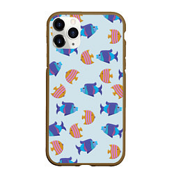 Чехол iPhone 11 Pro матовый Паттерн из двух ярких рыбок, цвет: 3D-коричневый