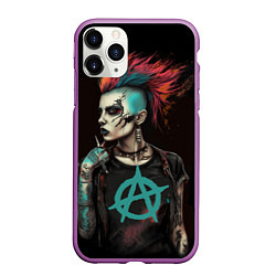 Чехол iPhone 11 Pro матовый Анархия девушка панк, цвет: 3D-фиолетовый