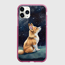 Чехол iPhone 11 Pro матовый Корги и звездное небо - акварель, цвет: 3D-малиновый