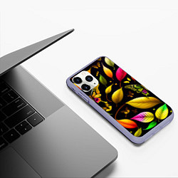 Чехол iPhone 11 Pro матовый Листья и бабочки, цвет: 3D-светло-сиреневый — фото 2