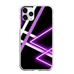 Чехол iPhone 11 Pro матовый Фиолетовые полоски с неоном, цвет: 3D-белый