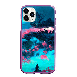 Чехол iPhone 11 Pro матовый Ghost of Tsushima dragon, цвет: 3D-фиолетовый