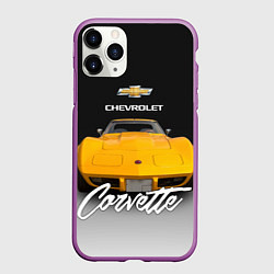 Чехол iPhone 11 Pro матовый Американская машина Chevrolet Corvette 70-х годов, цвет: 3D-фиолетовый