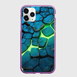 Чехол iPhone 11 Pro матовый Синие плиты и зеленая лава, цвет: 3D-фиолетовый