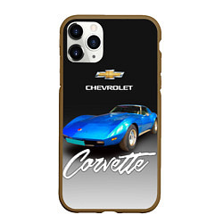 Чехол iPhone 11 Pro матовый Синий Chevrolet Corvette 70-х годов, цвет: 3D-коричневый