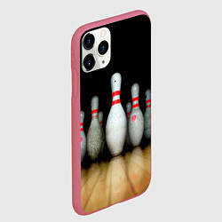 Чехол iPhone 11 Pro матовый Боулинг - кегли на дорожке, цвет: 3D-малиновый — фото 2