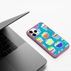 Чехол iPhone 11 Pro матовый Торты и кексы, цвет: 3D-малиновый — фото 2