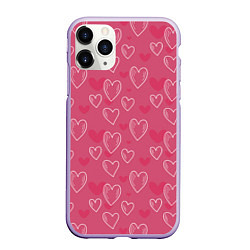 Чехол iPhone 11 Pro матовый Нарисованные сердца паттерн, цвет: 3D-светло-сиреневый